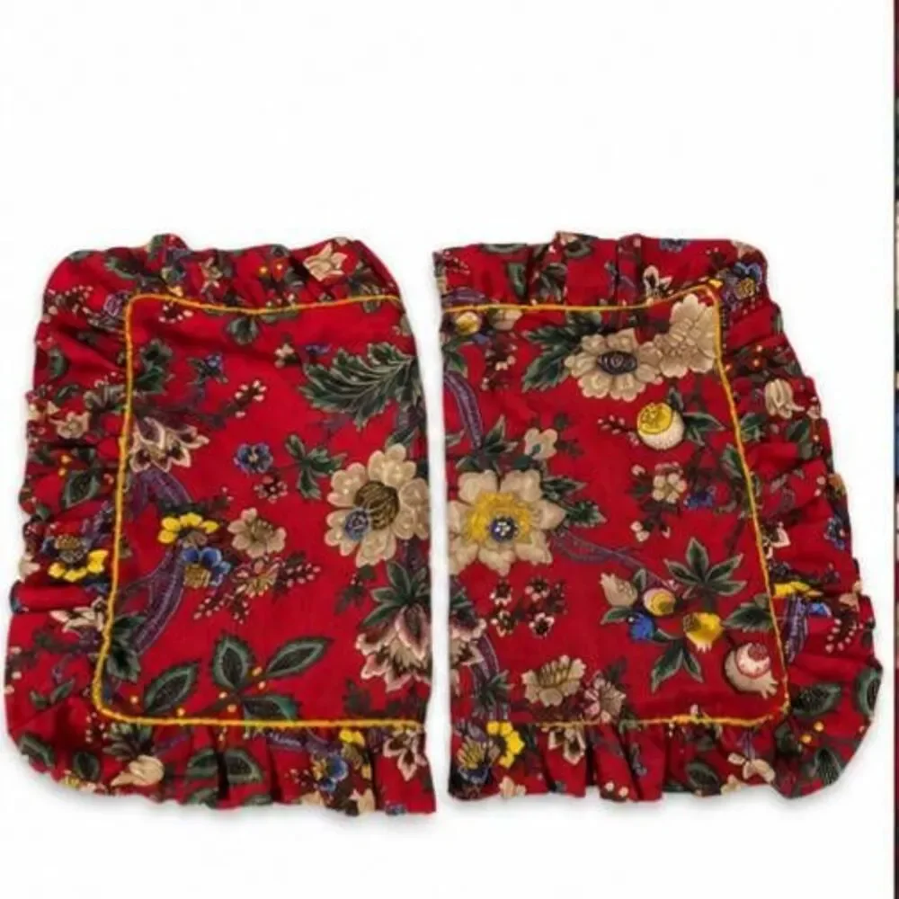 Two Vintage Waverly Home Fashions Red Floral Ruffled Pillow Sham Accent